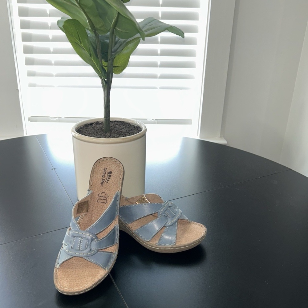 Spring Step Idoia Blue Leather Comfort Sandals Women’s Size 37 (US 6.5–7)